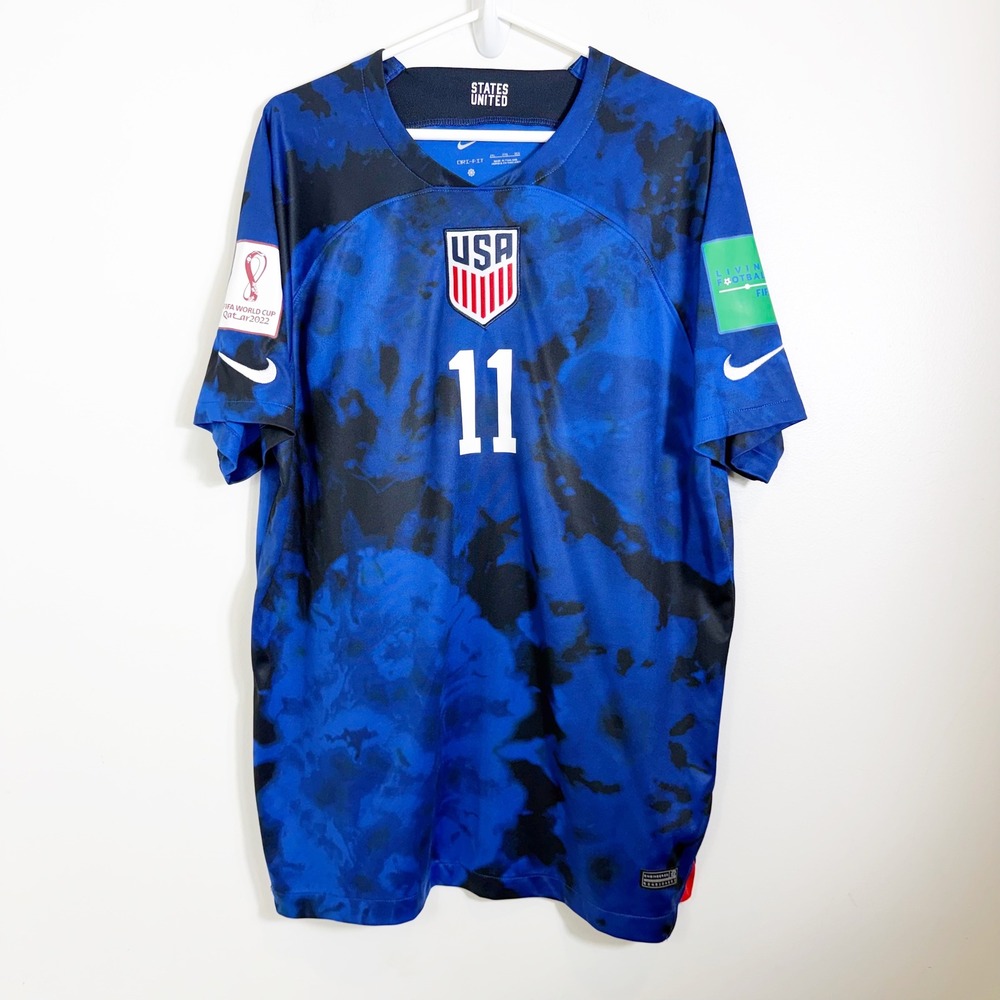 Nike USMNT Jersey Mens 2XL Blue Aaronson #11 2022 World Cup Away DM1840-452